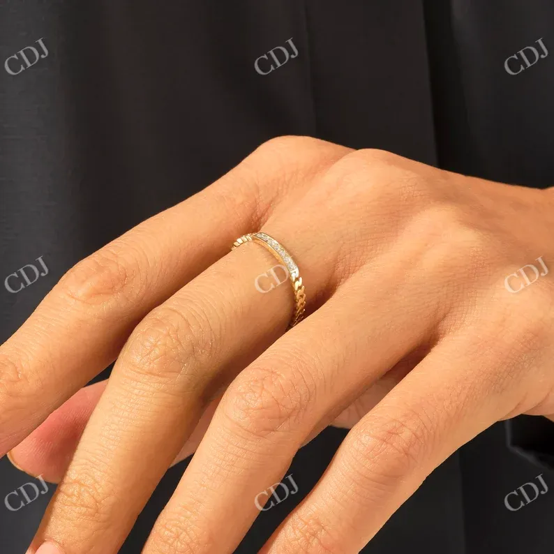 0.07CTW Cuban Link Chain Set Diamond Unique Wedding Band