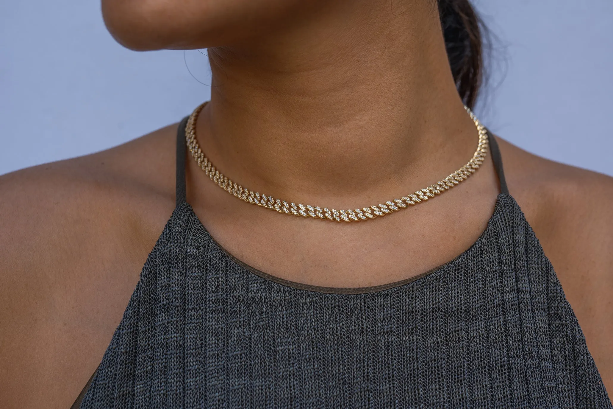 10K Solid Diamond Yellow Gold Cuban Chain 6mm 3.65 ctw (Choker)