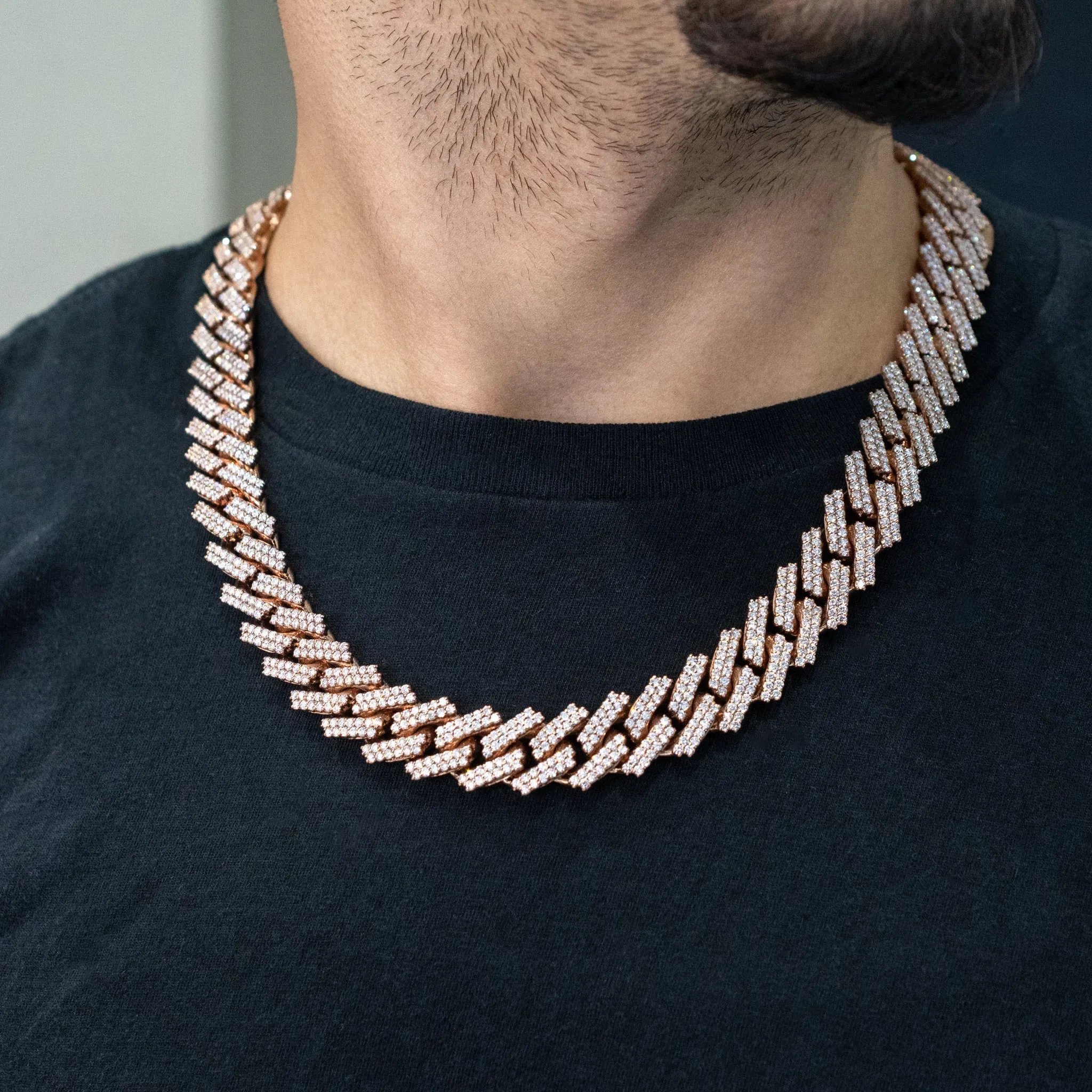10k Solid White Gold Diamond Cuban Prong Chain 16.5mm 34.25 ctw