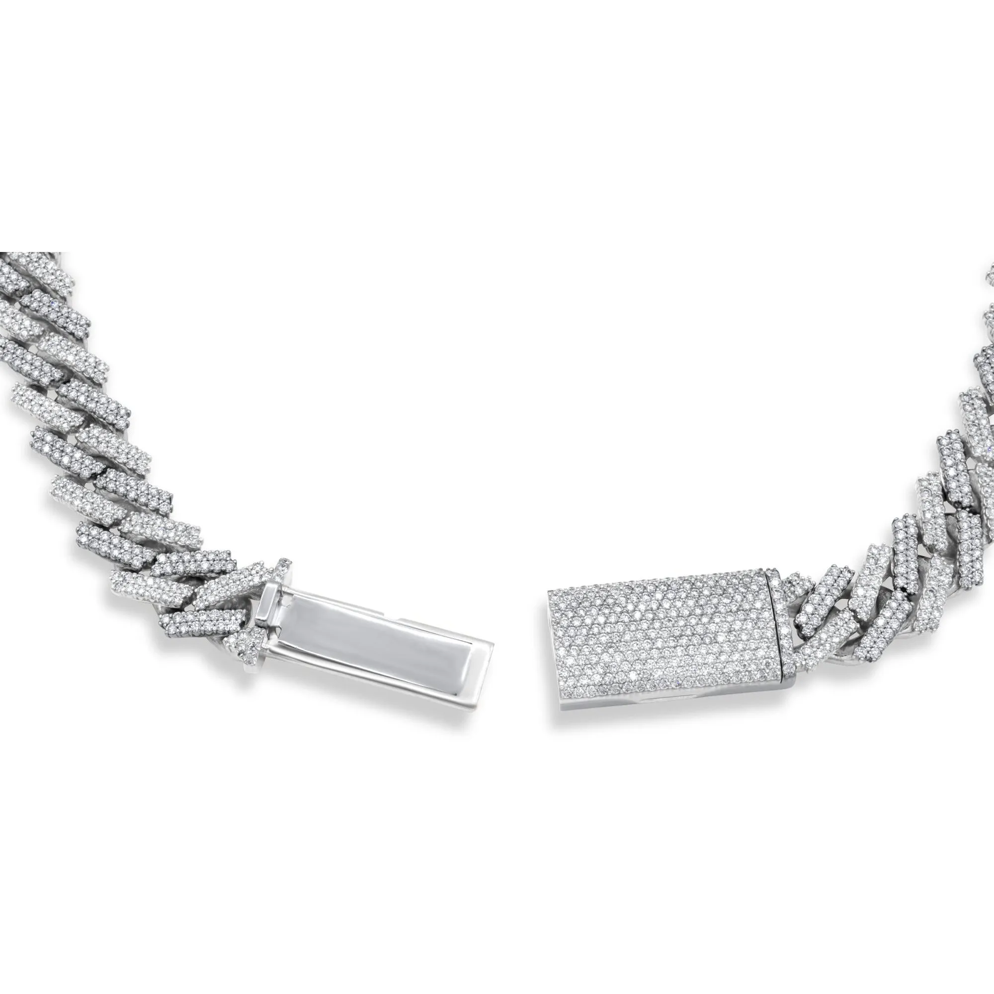 10k Solid White Gold Diamond Cuban Prong Chain 16.5mm 34.25 ctw