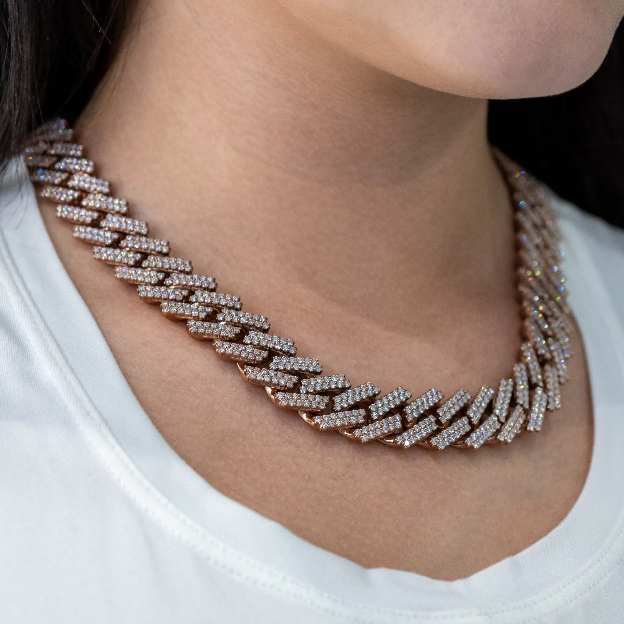 10k Solid White Gold Diamond Cuban Prong Chain 16.5mm 34.25 ctw