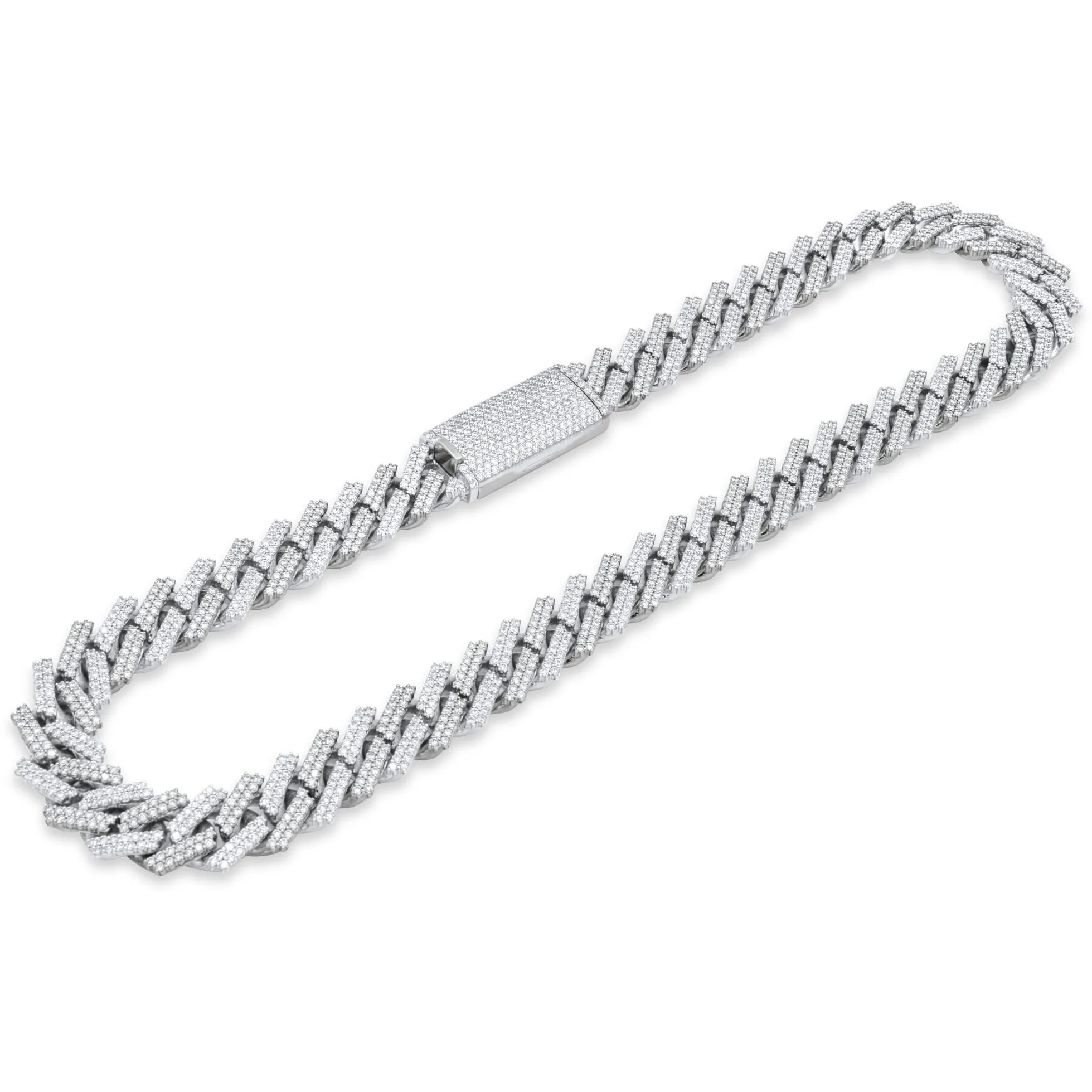 10k Solid White Gold Diamond Cuban Prong Chain 16.5mm 34.25 ctw