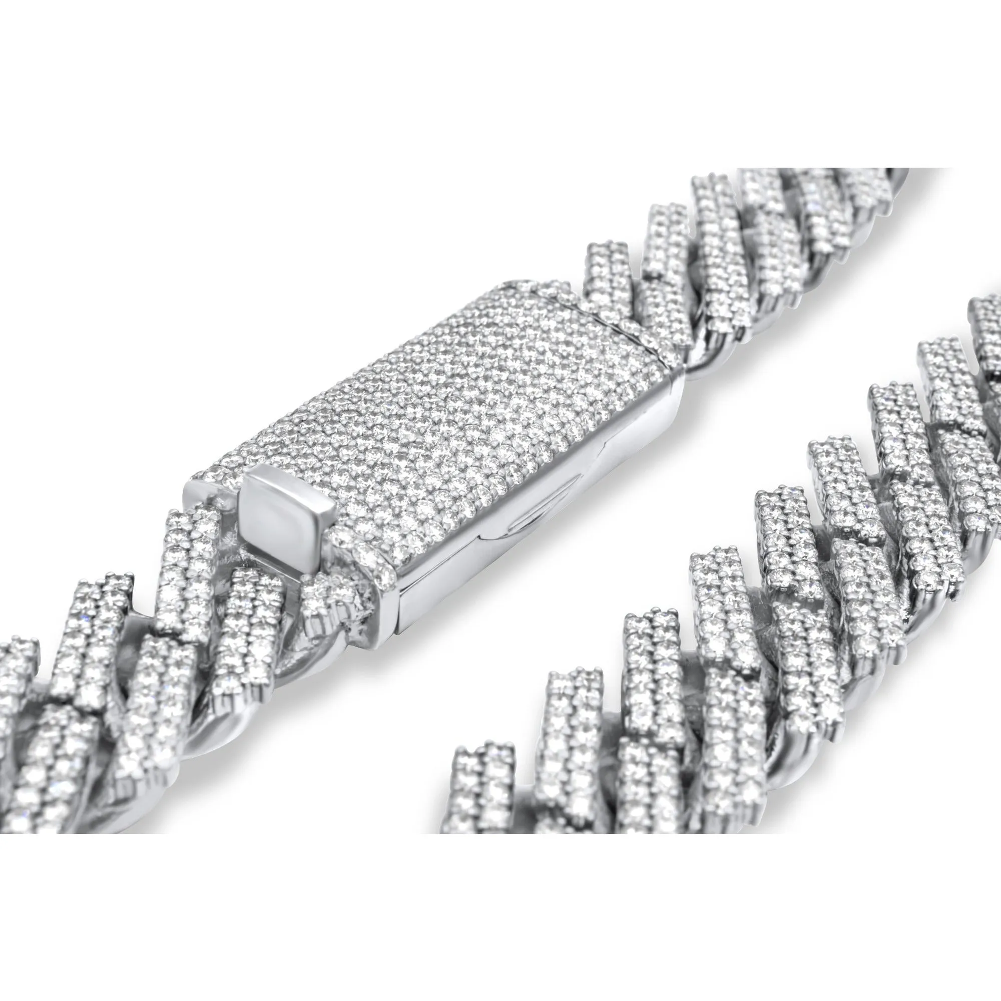 10k Solid White Gold Diamond Cuban Prong Chain 16.5mm 34.25 ctw