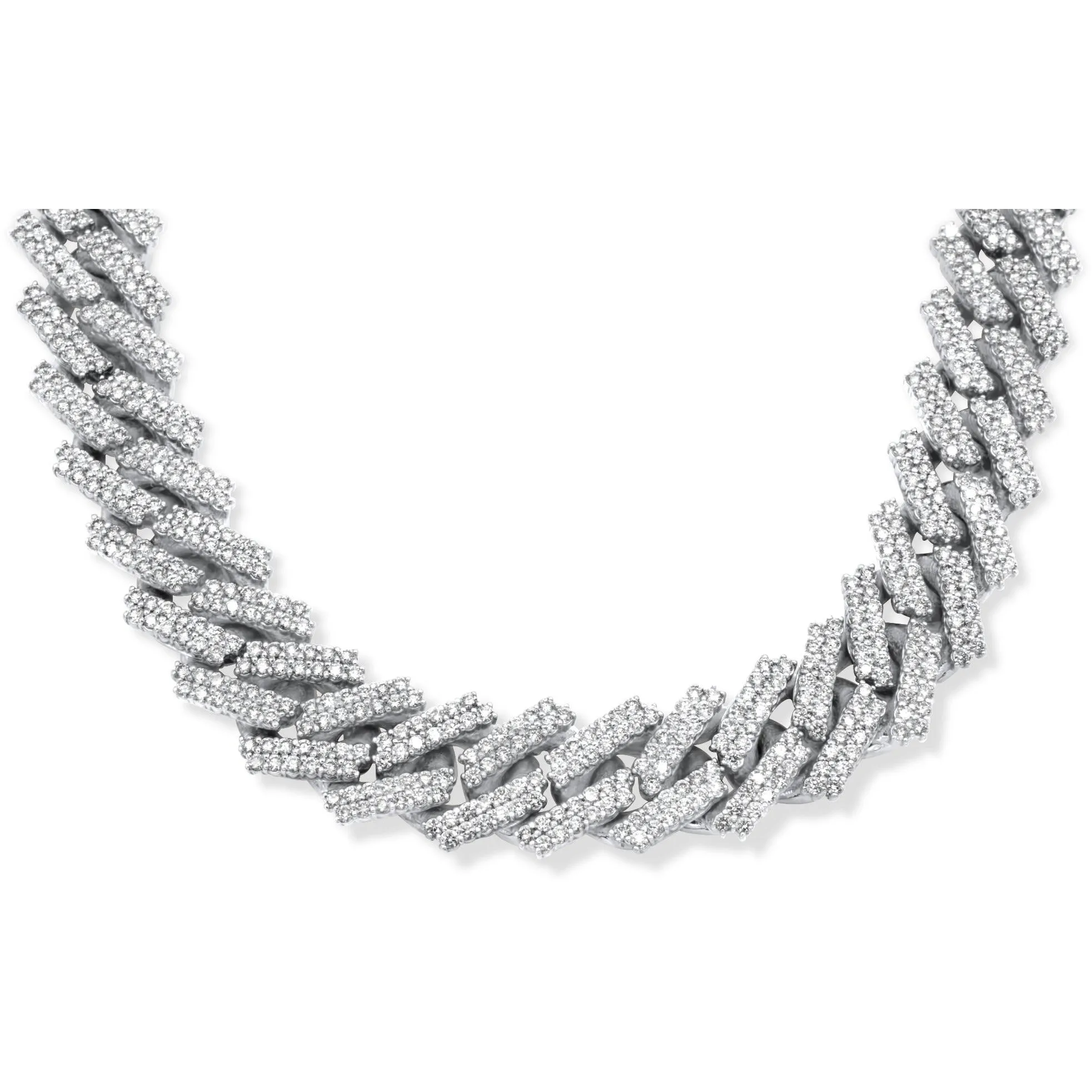 10k Solid White Gold Diamond Cuban Prong Chain 16.5mm 34.25 ctw
