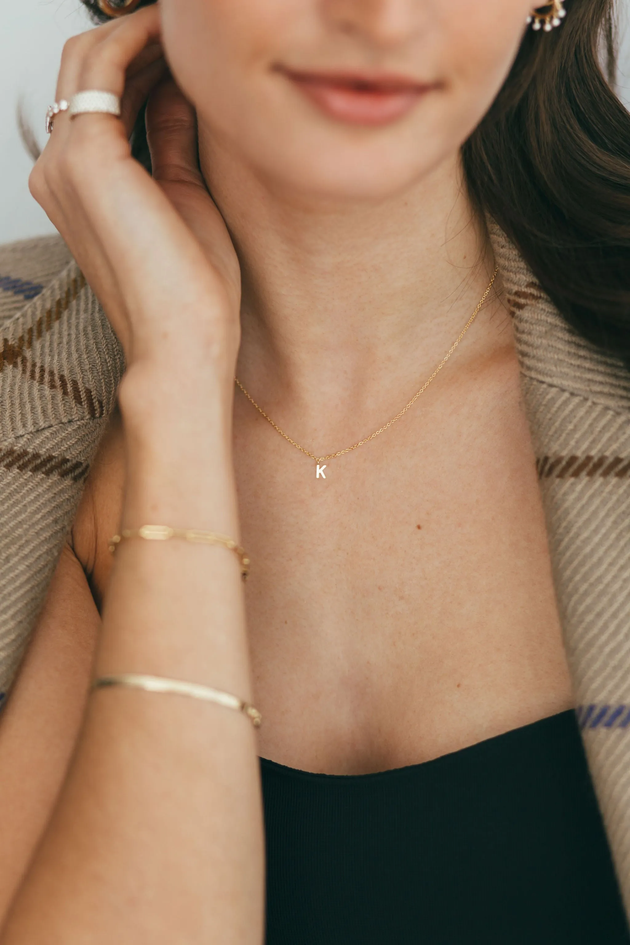 14 Karat Gold Dangling Initial Necklace