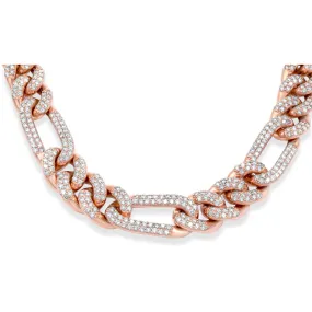 14k Rose Gold Diamond Figaro Link Chain 18.60ctw