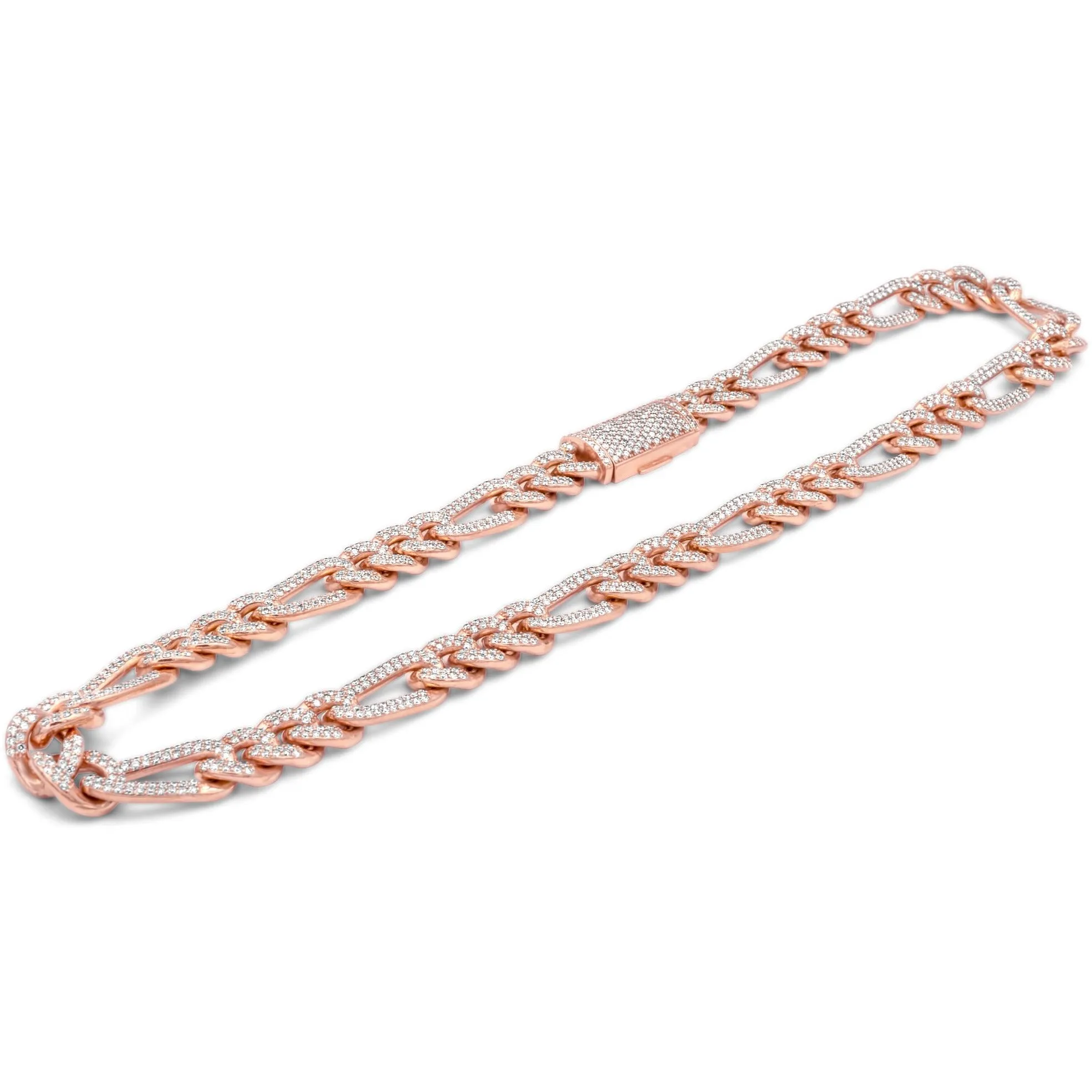 14k Rose Gold Diamond Figaro Link Chain 18.60ctw