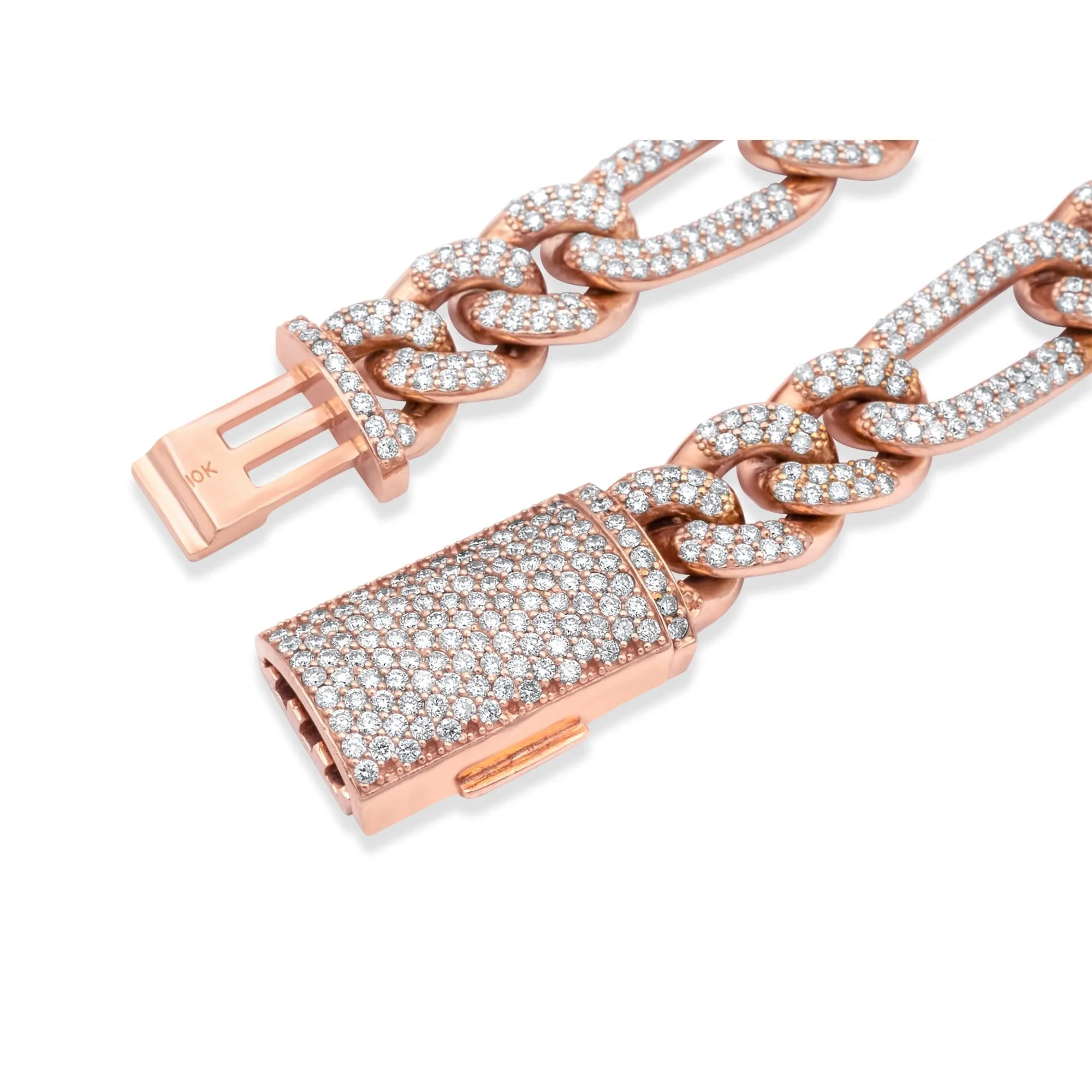 14k Rose Gold Diamond Figaro Link Chain 18.60ctw