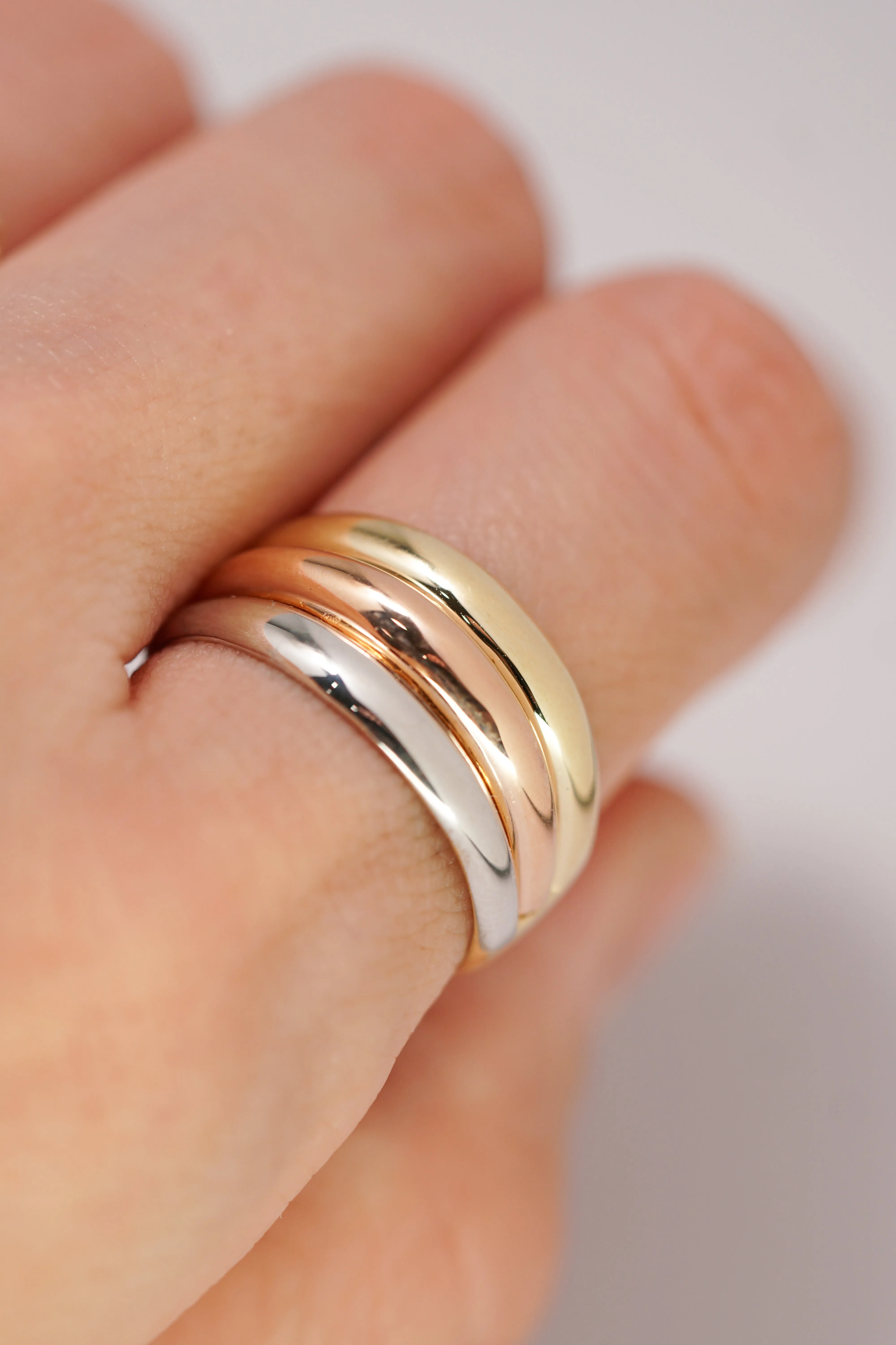 14K Solid Gold 3 Color Ways Round Cut Statement Ring