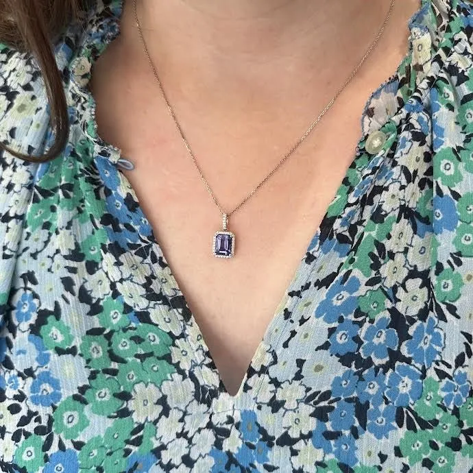 14K White Gold 2.60 Carat Tanzanite and Diamond Pendant