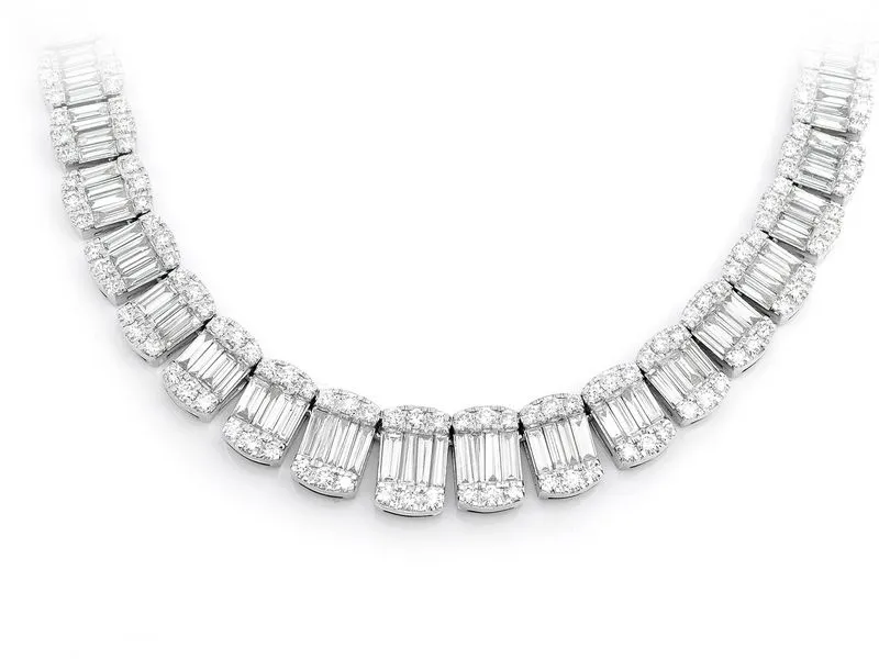 14k White Gold Graduated Baguette Tennis Chain 32.00 ctw
