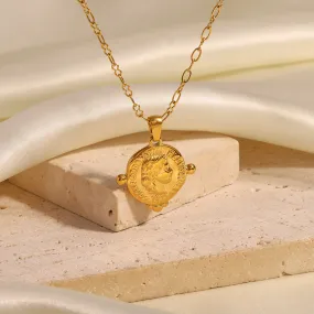 18K Gold Exquisite Fashion Embossed Goddess Coin Tag Design Necklace