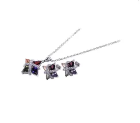 925 Rhodium Silver Multi Color Cz Earring and Necklace Set