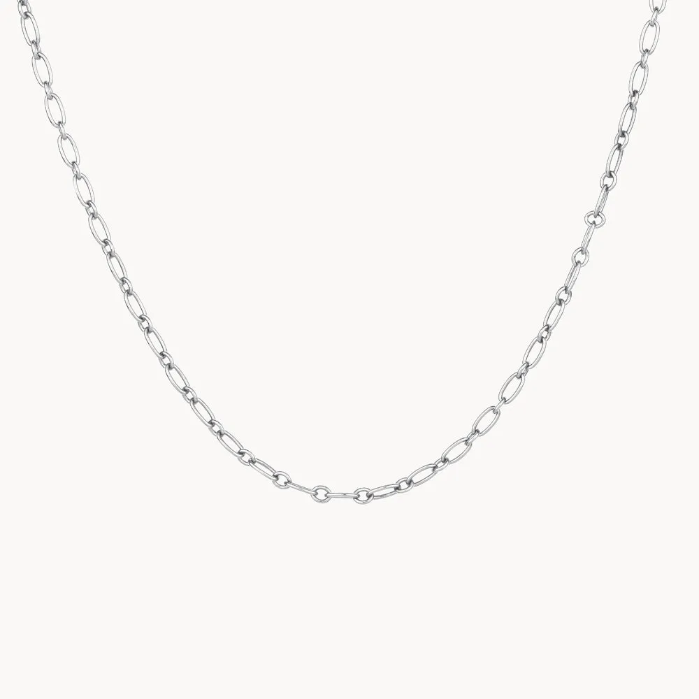 Alternating Paperclip Chain Necklace in Silver