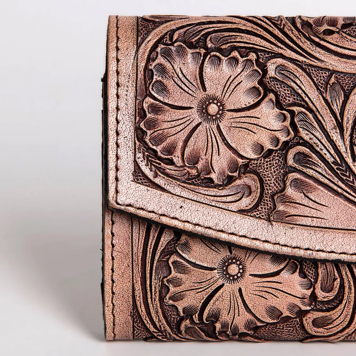 American Beautiful Floral Tooled Leather Wallet