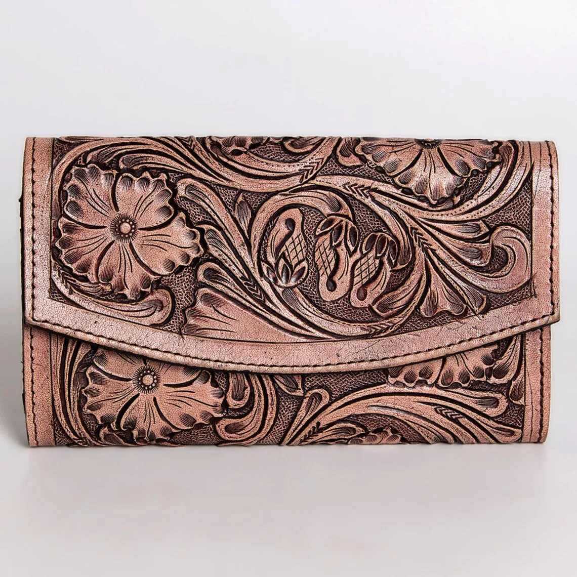 American Beautiful Floral Tooled Leather Wallet