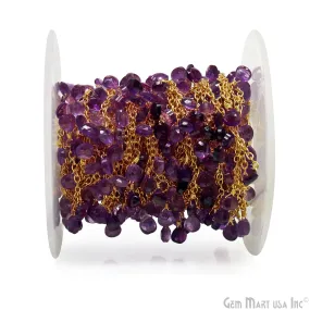 Amethyst Heart 5mm Gold Wire Wrapped Dangle Rosary Chain
