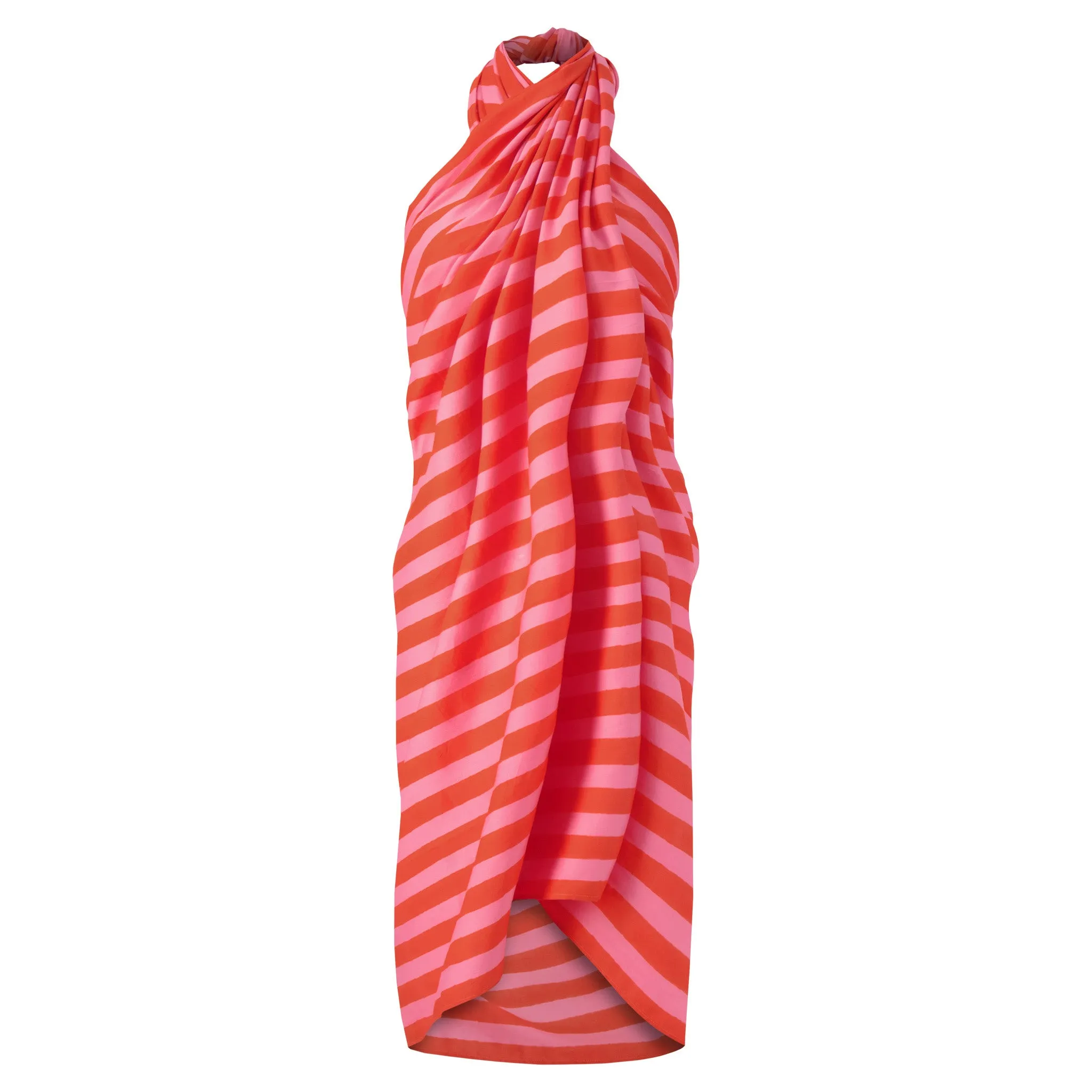 Anni Sarong with Tassels in Orange and Pink Cabana Stripe