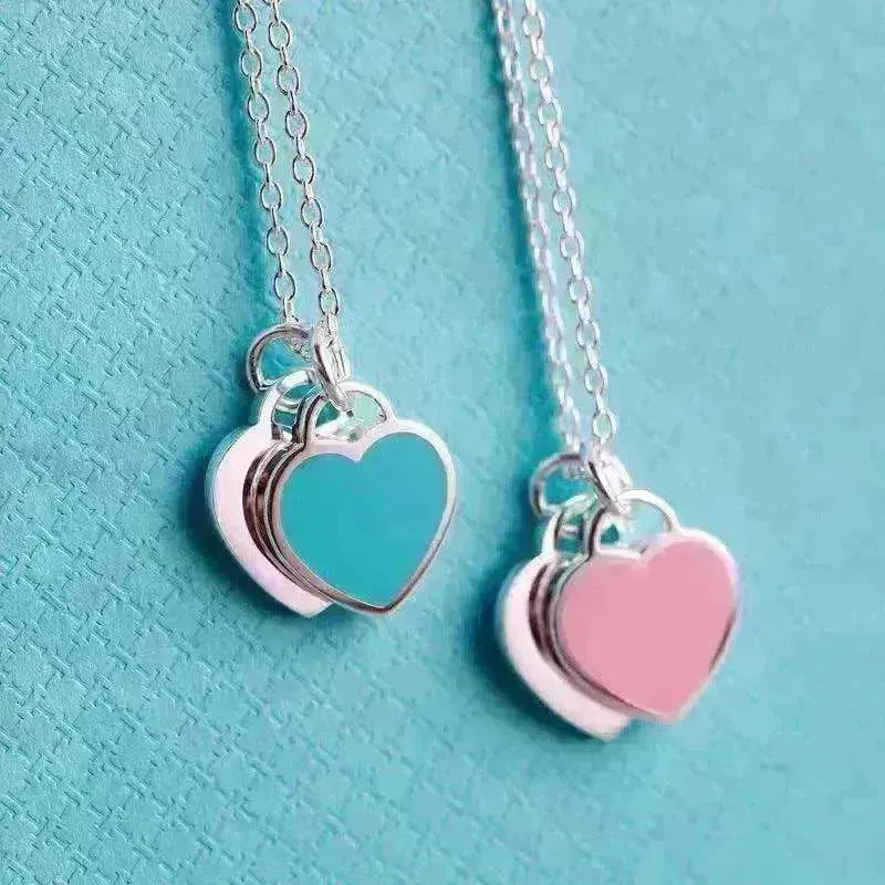 Beautiful copper-plated silver double heart necklace