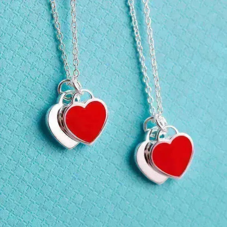 Beautiful copper-plated silver double heart necklace