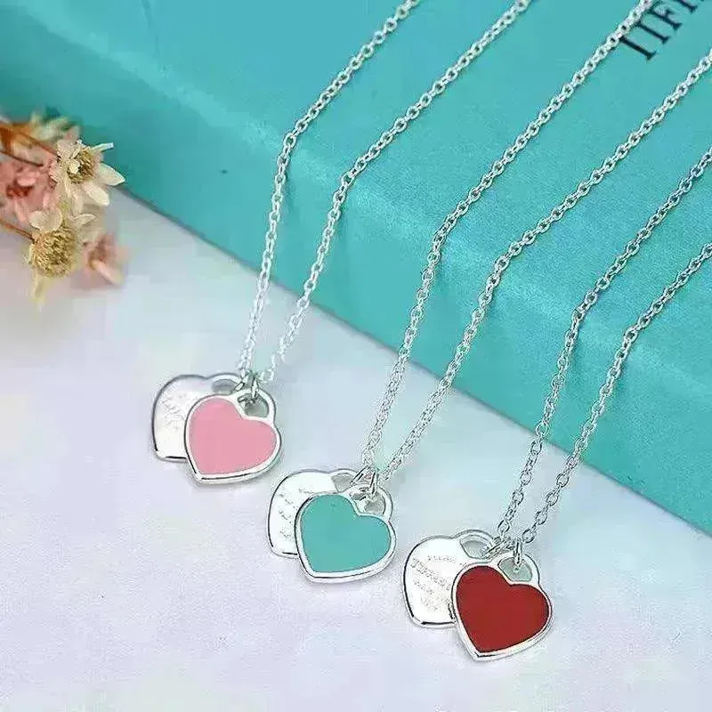 Beautiful copper-plated silver double heart necklace