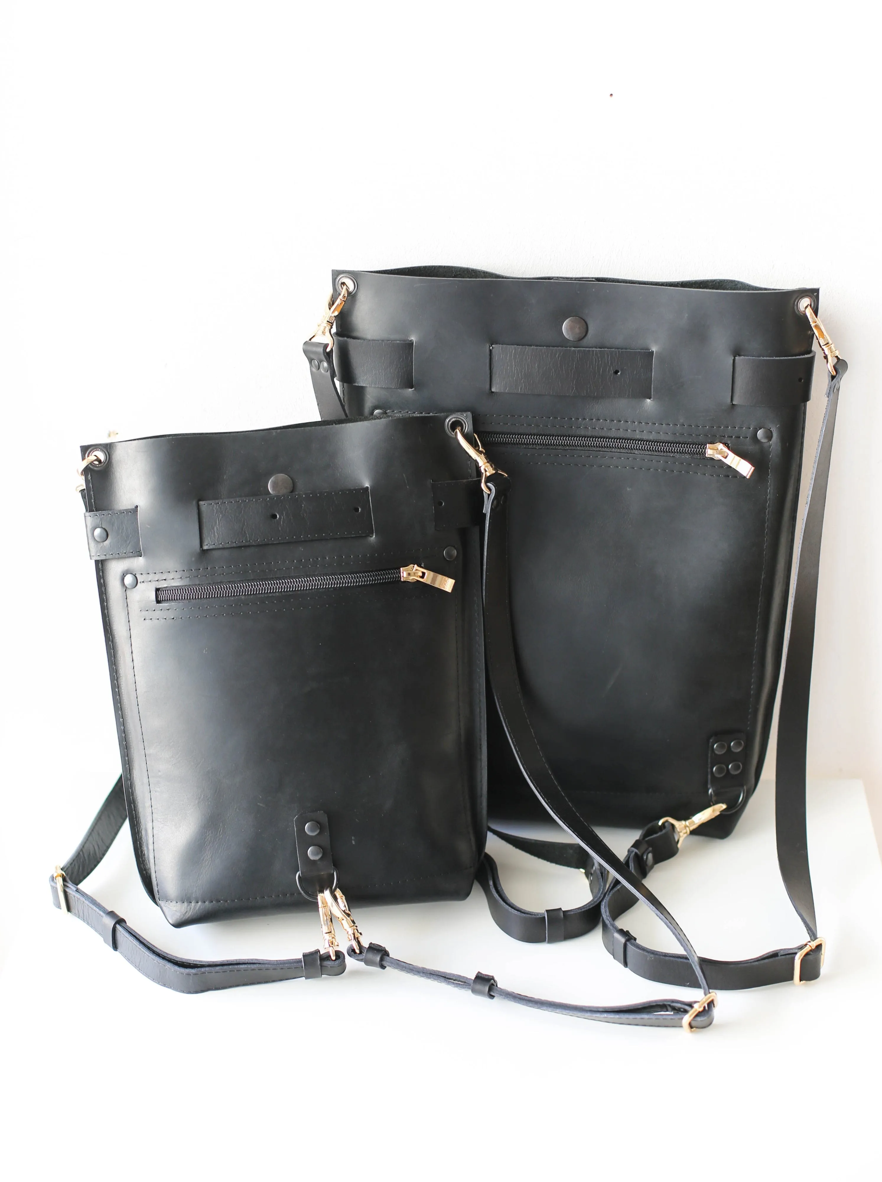 Black Large Leather Backpack w/Front Pocket