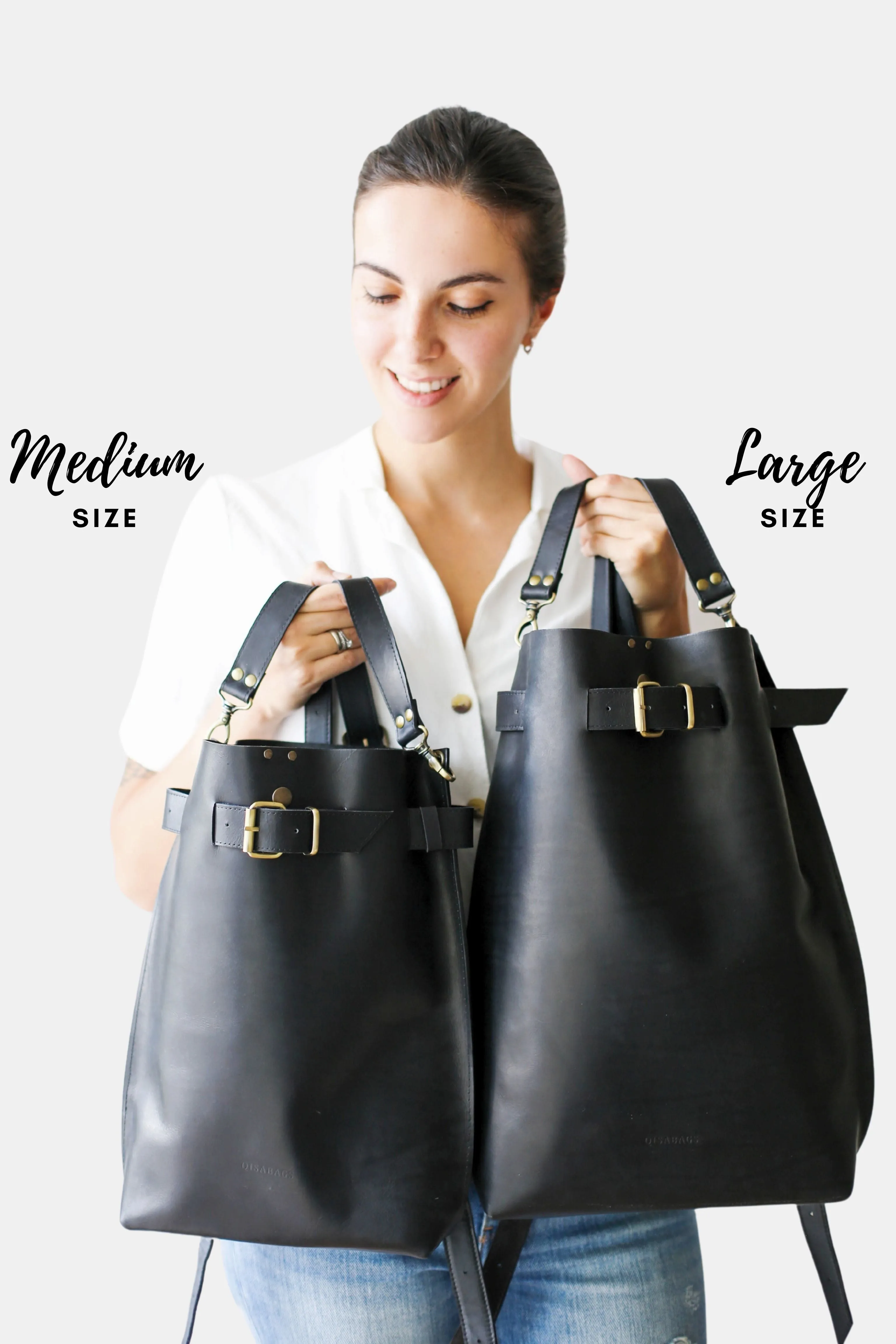 Black Large Leather Backpack w/Front Pocket
