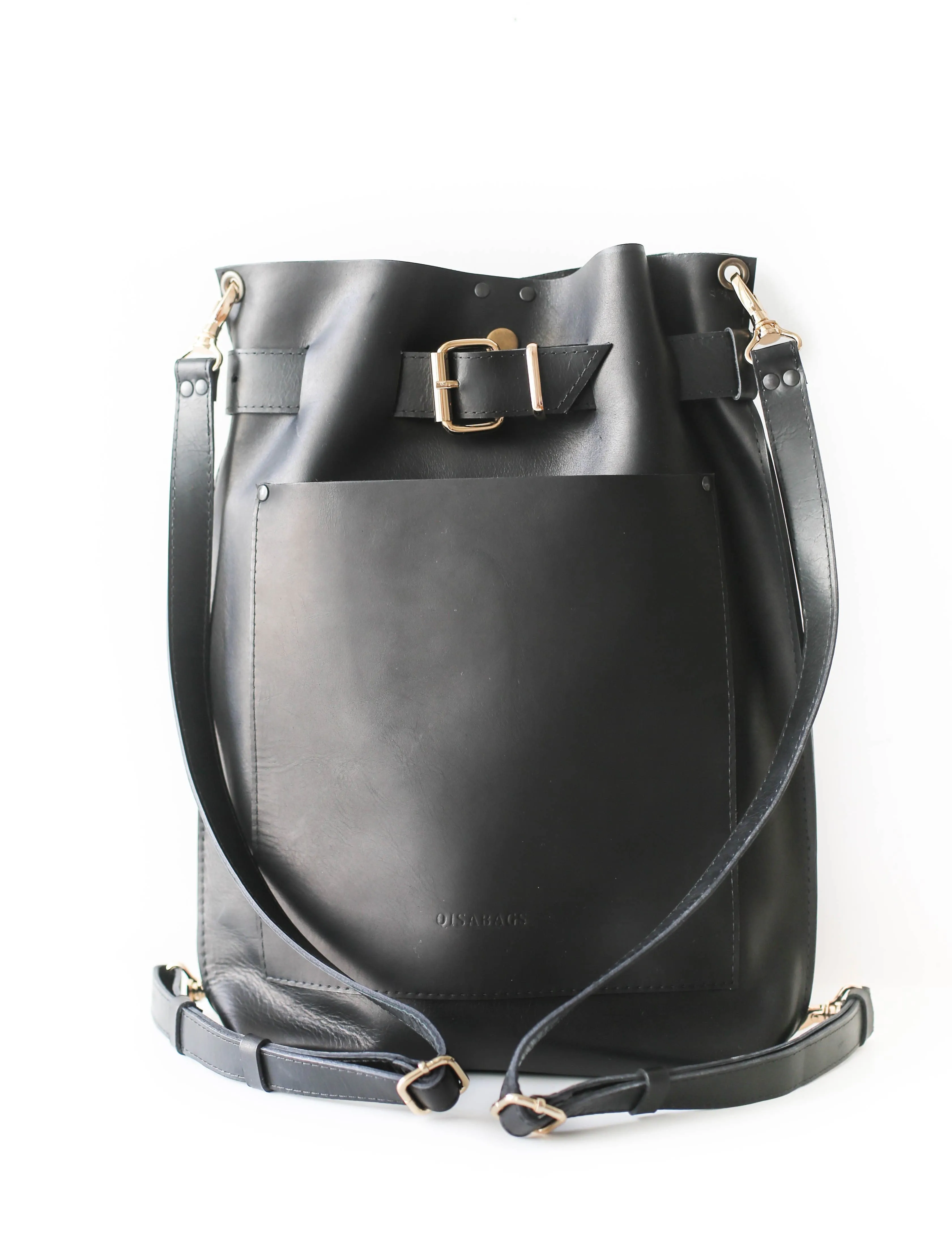 Black Large Leather Backpack w/Front Pocket