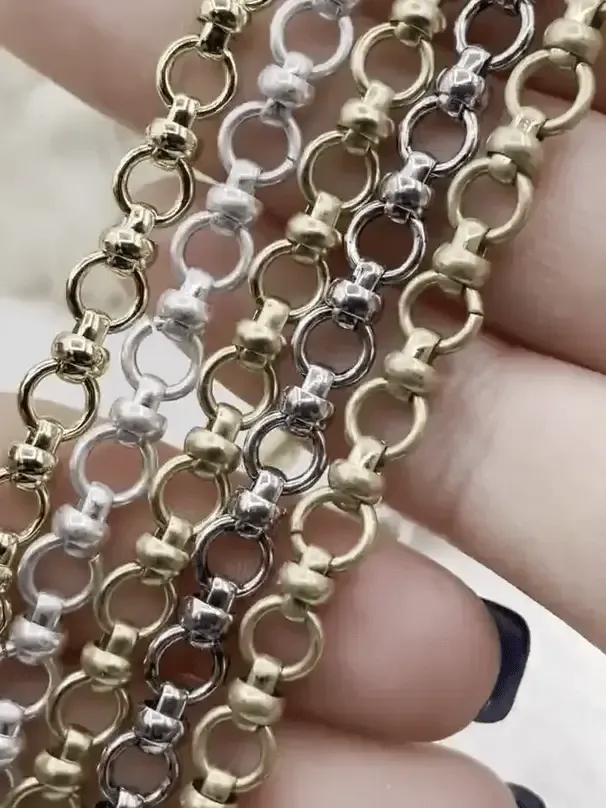 Brass Mixed Link Small Cable Chain Round sold by the foot. 6mm round.  Electroplated brass, 5 Finishes Fast ship