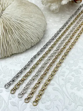 Brass Mixed Link Small Cable Chain Round sold by the foot. 6mm round.  Electroplated brass, 5 Finishes Fast ship