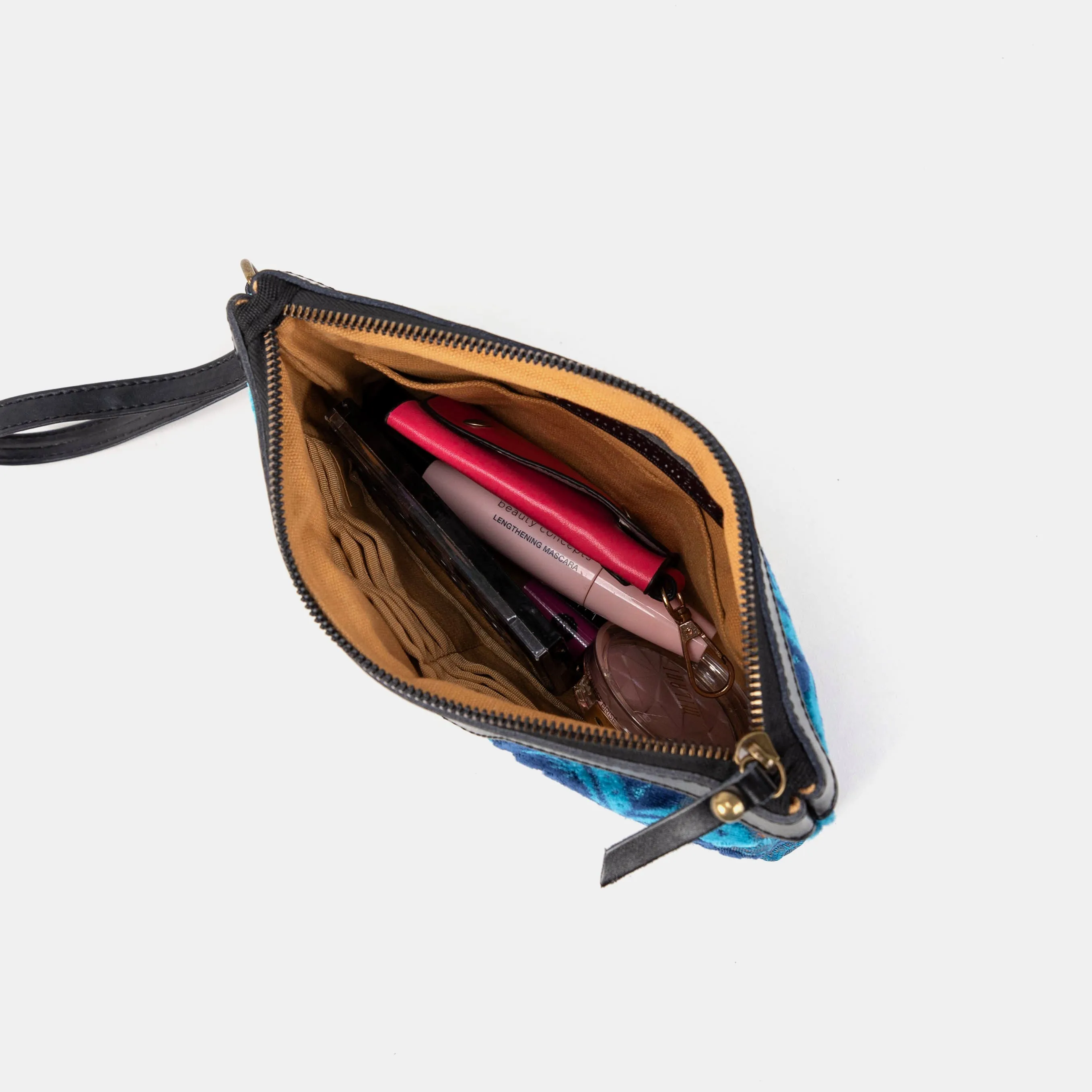 Burnout Velvet Revival Aqua Wristlet Clutch