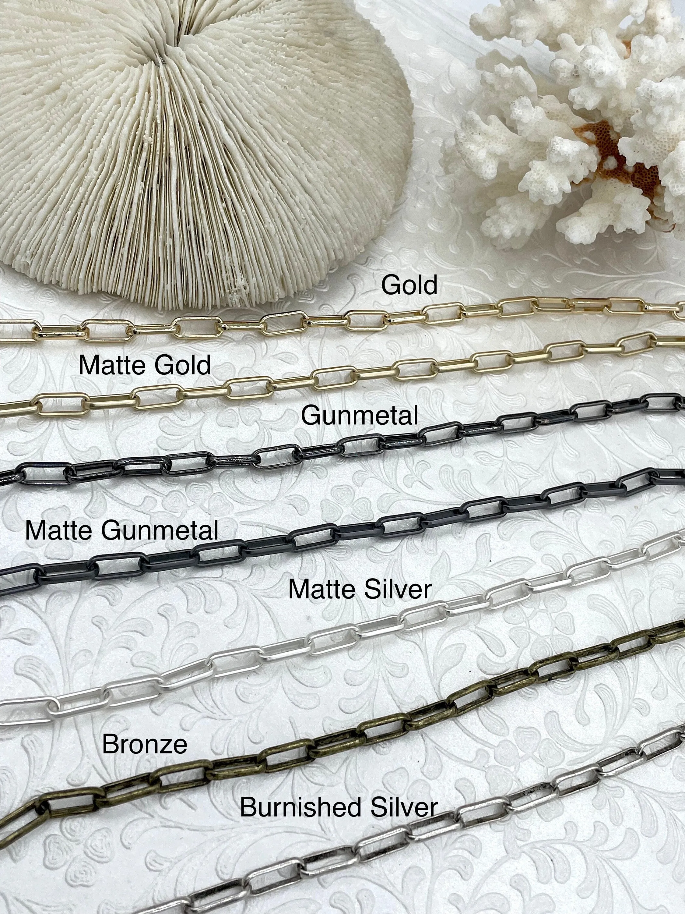 Cable Chain Oval sold by the foot.  6mm x 15.25mm. Wire 2mm x 1mm. Electroplated base metal, 7 finishes available. Fast ship