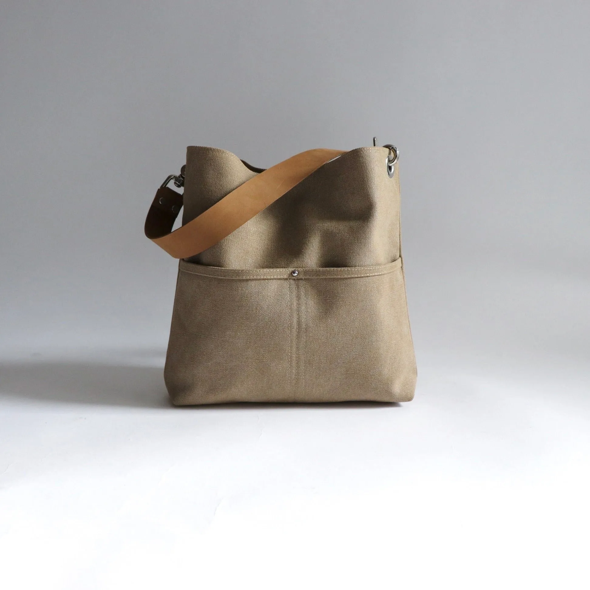 Canvas Hobo Bag, Bucket Bag in Khaki, Medium Size Tote Bag