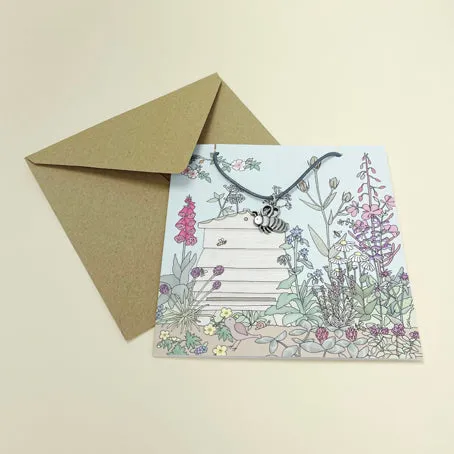 Card with bee necklace