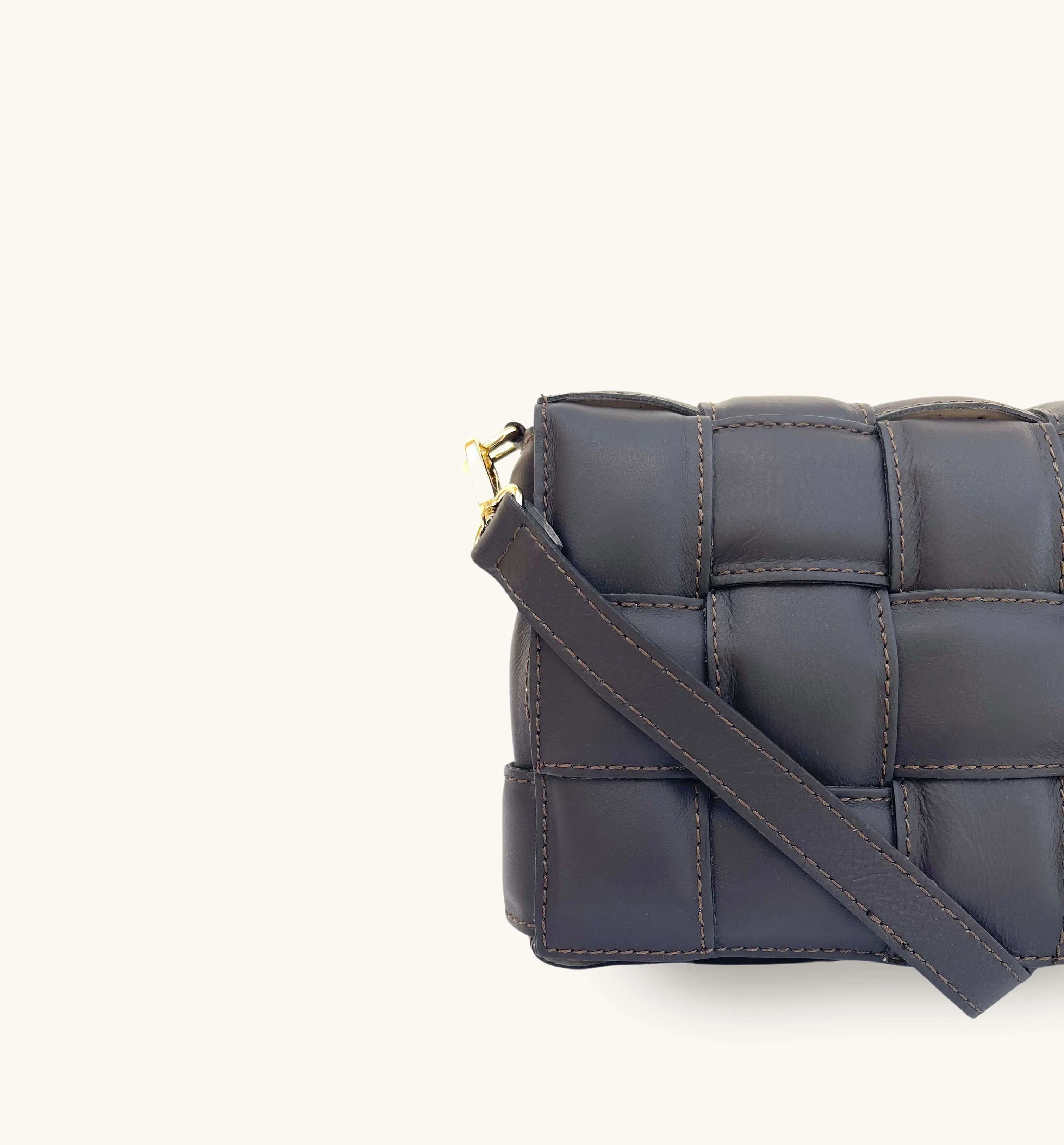 Chocolate Padded Woven Leather Crossbody Bag