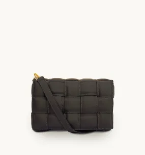 Chocolate Padded Woven Leather Crossbody Bag