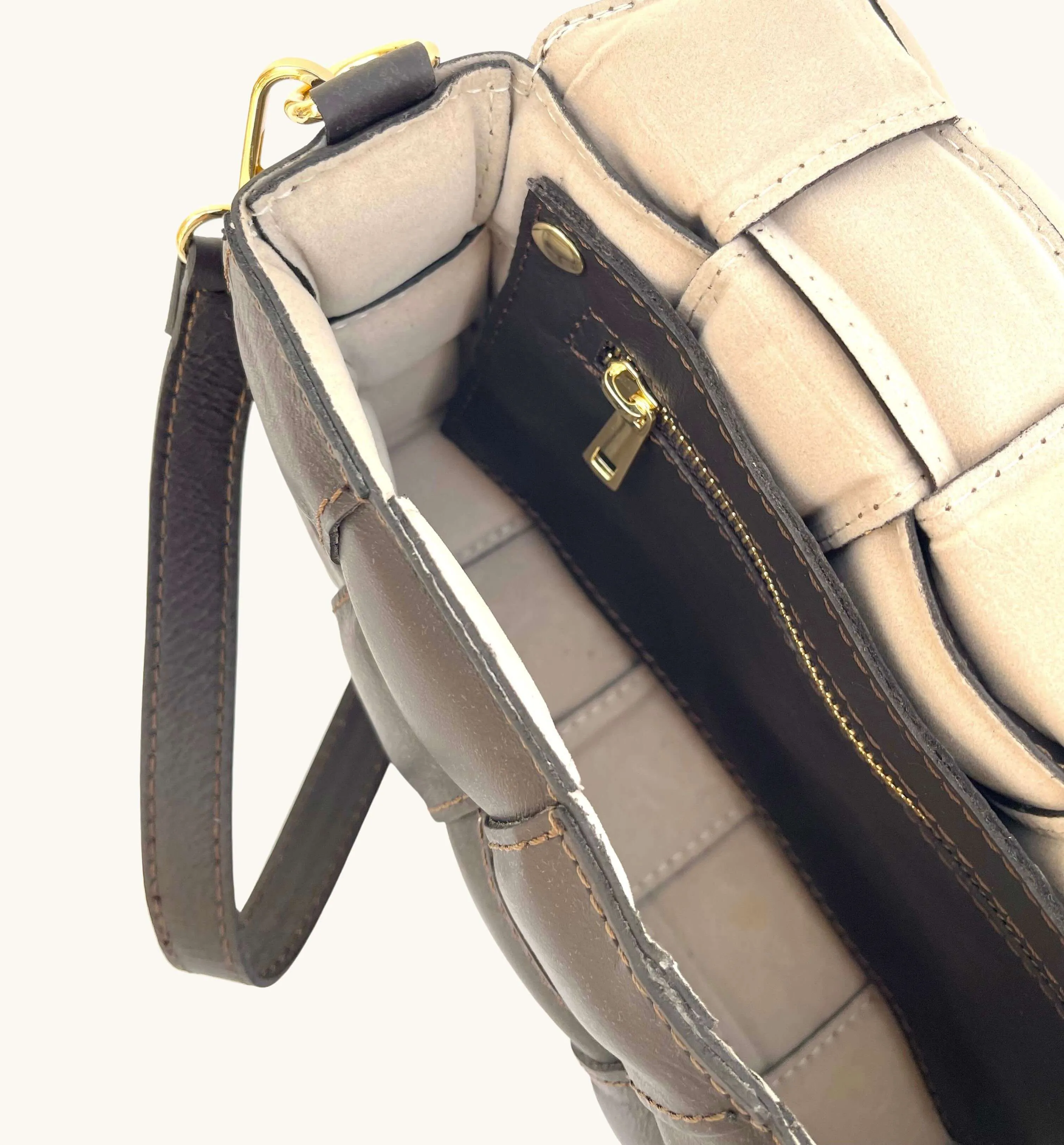 Chocolate Padded Woven Leather Crossbody Bag