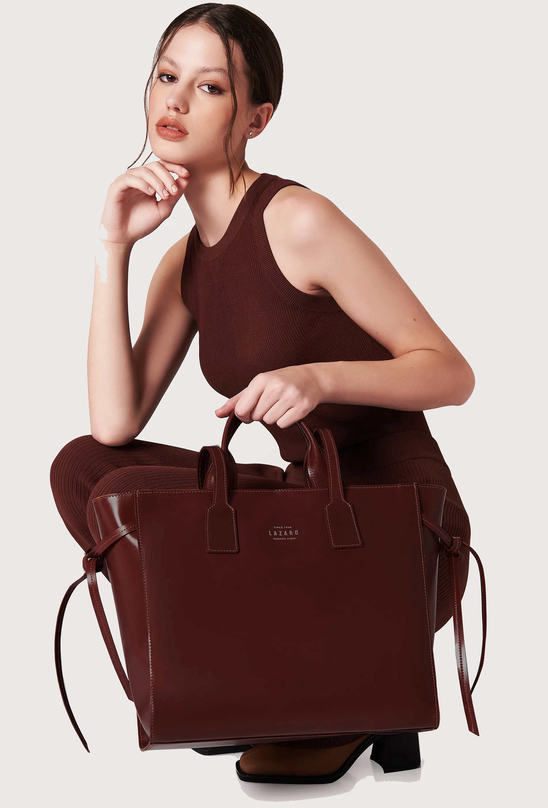 Coffee Leather Tote Bag 'Lambro'