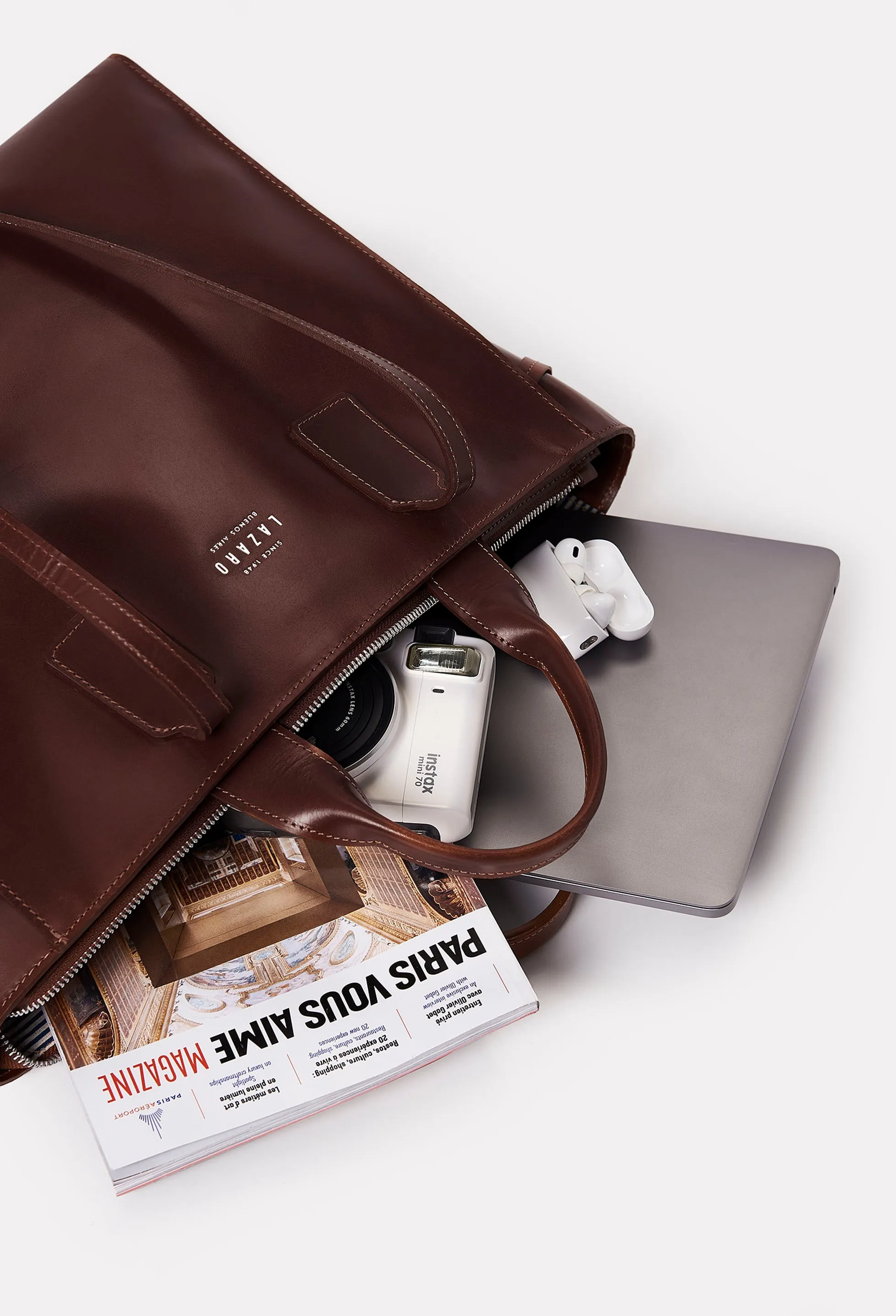 Coffee Leather Tote Bag 'Lambro'