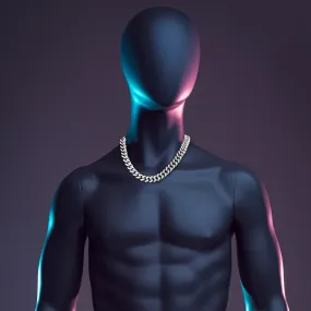 Contemporary Rhinestone Silver Plated Cuban Chain For Men (Free Size)