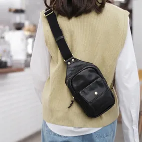 Cool Black Leather Chest Sling Bags For Women