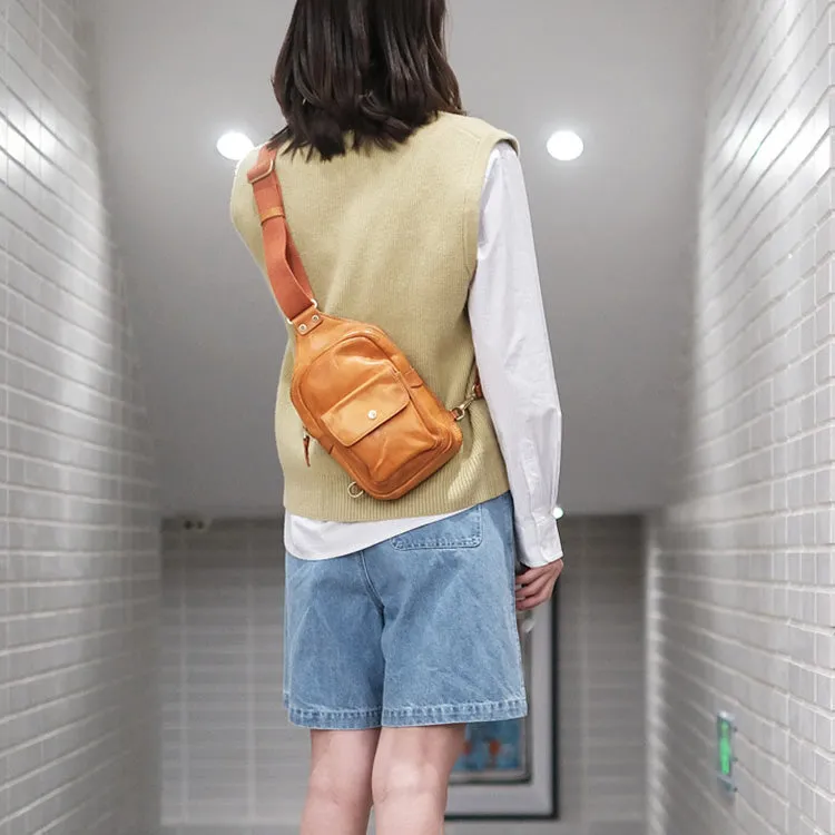 Cool Black Leather Chest Sling Bags For Women