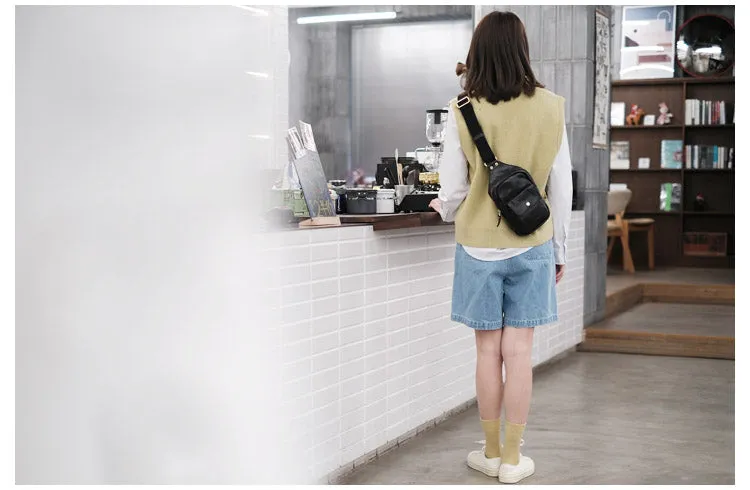 Cool Black Leather Chest Sling Bags For Women