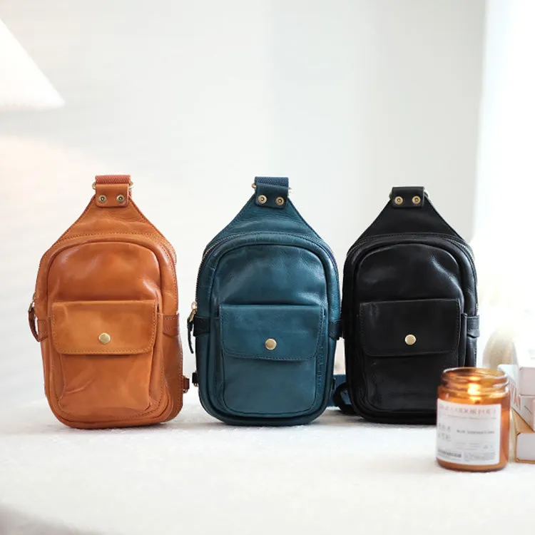 Cool Black Leather Chest Sling Bags For Women