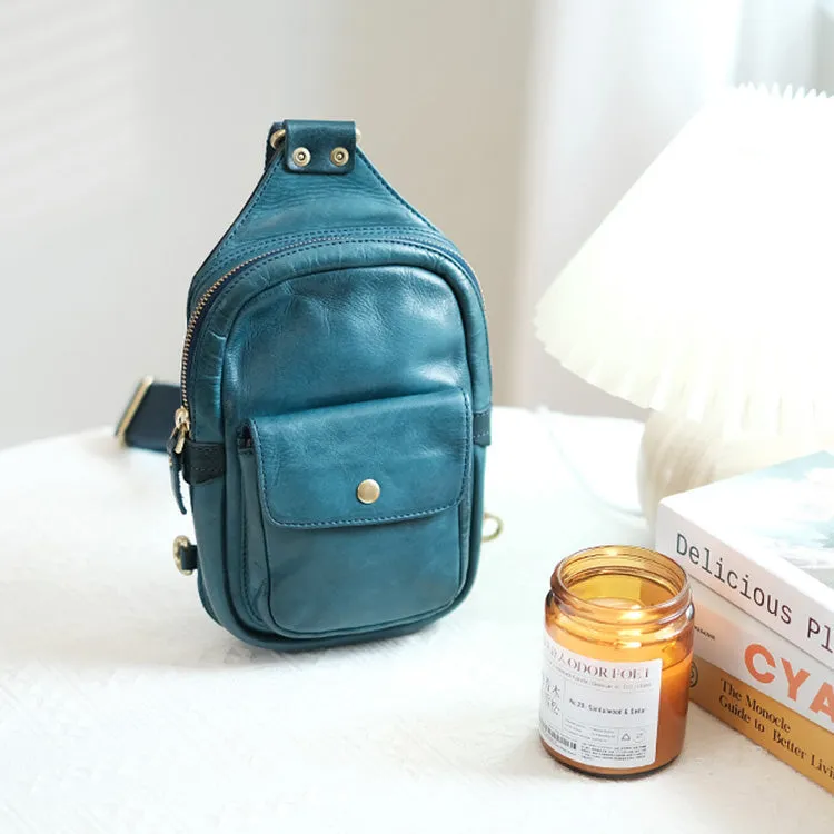 Cool Black Leather Chest Sling Bags For Women