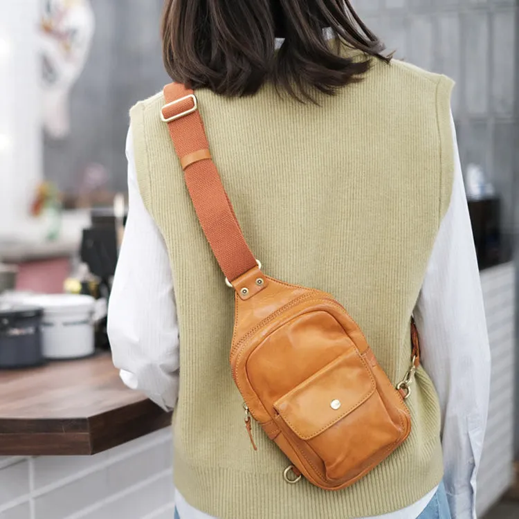 Cool Black Leather Chest Sling Bags For Women