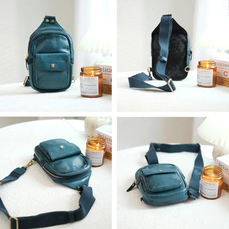 Cool Black Leather Chest Sling Bags For Women