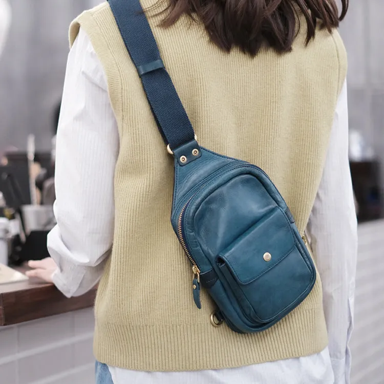 Cool Black Leather Chest Sling Bags For Women
