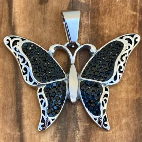 Crystal Butterfly - Mini Pendant - Black - Rope Necklace or Omega - M613C