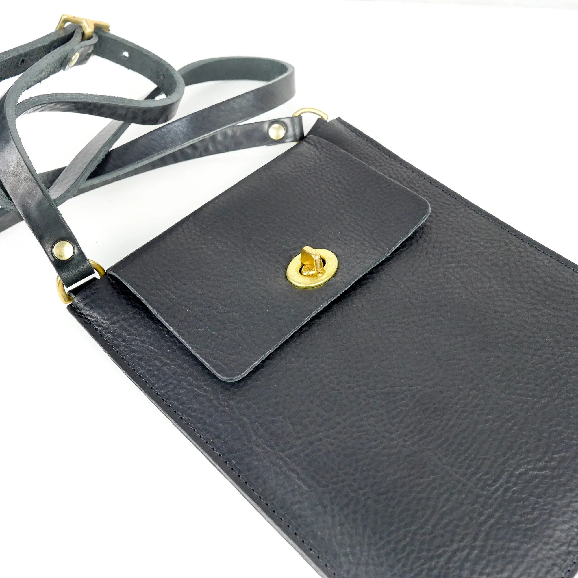 Flat Black Leather Turnlock Bag